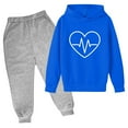 thumbnail image 2 of WAVSUF Boys Girls Hoodie Outfits 2 Piece Long Sleeve Pullover Sweatshirt and Jogger Pants Elastic Waist Fall Comfort Warm Sets Blue 5, 2 of 3