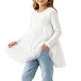 thumbnail image 5 of Lutiedan Toddler Girls Long Sleeve Tulle Peplum Tops Crew Neck Mesh Tutu Hem Shirts Casual Princess Flowy Shirts 0-3,White, 5 of 5