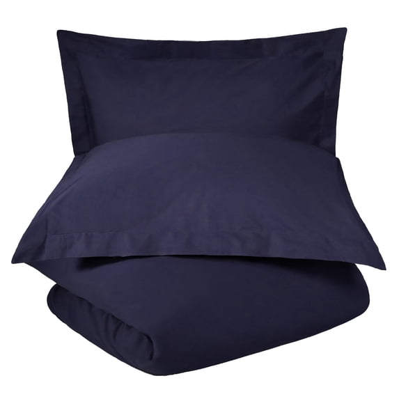 Blue Nile Mills Solid 300-Thread Count Cotton Percale Duvet Cover Set , Twin , Crown Blue