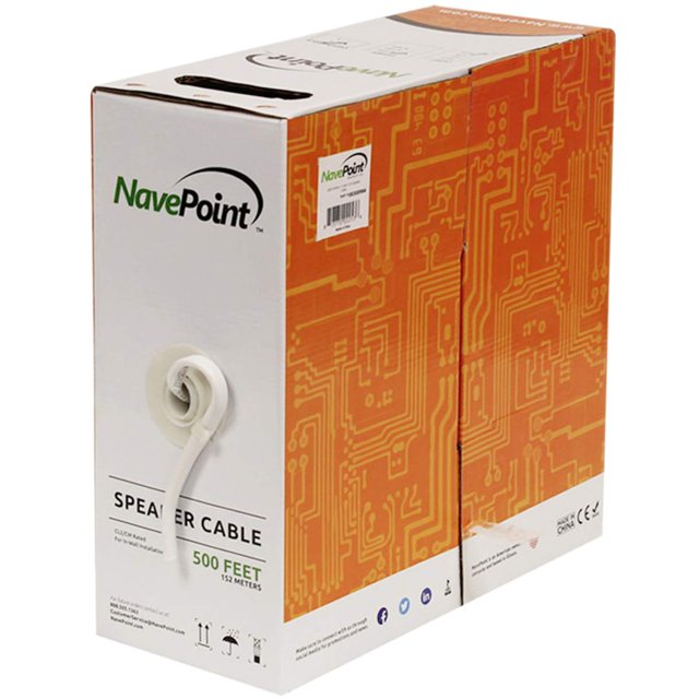 Cable de altavoz NavePoint, calibre 12, 2 conductores, 500 pies/152 m, blanco