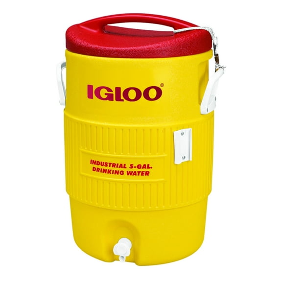 Igloo 5 Gallon Portable Water Cooler with Spout, Heavy Duty Plastic, Pressure-Fit Lid, Yellow