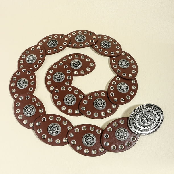 Hirigin Wide Boho Disc Belt for Women Vintage Concho Leather  display picture 3