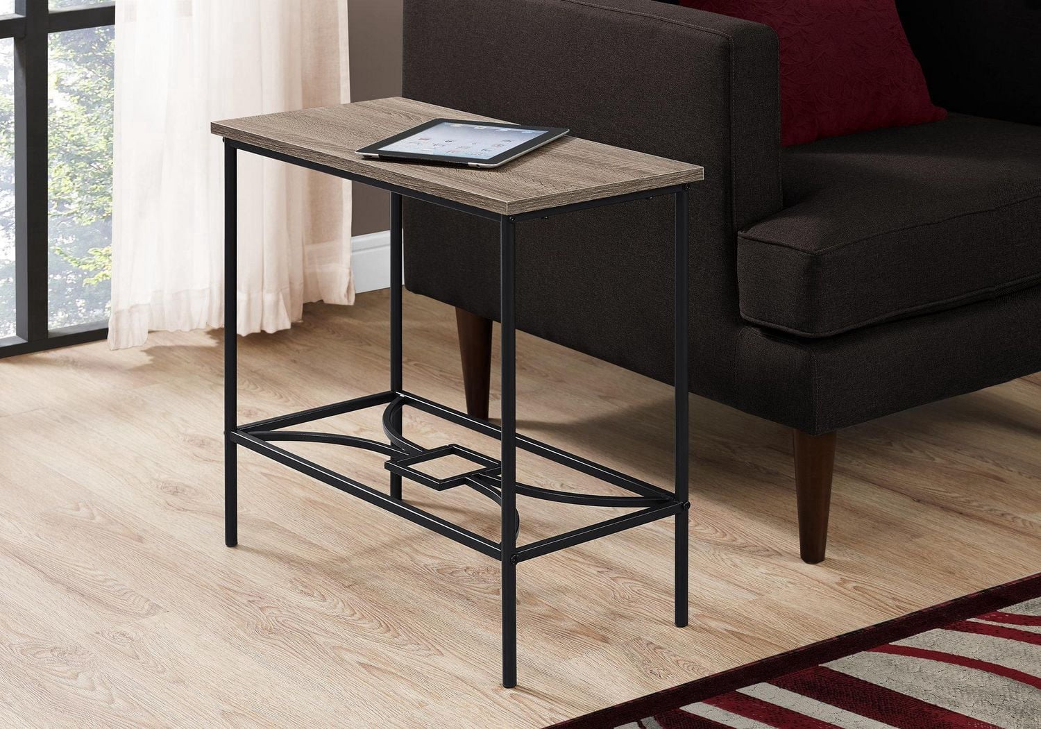 Monarch Specialties Accent Table, Side, End, Narrow, Small, 2 Tier, Living Room, Bedroom, Metal, Laminate, Brown, Black, Contemporary, Modern