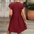 thumbnail image 6 of SAWOBUUN Women Ruffle Sleeve V Neck Midi Dress Textured Casual Swing Sundress Summer Dress, 6 of 6