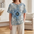 thumbnail image 4 of Boho Floral Graphic Henley Neck Shirt for Women Funny Floral Print Short Sleeve Tees Casual Basic Tops Pullover Summer Fall Fashion Clothes, 4 of 6