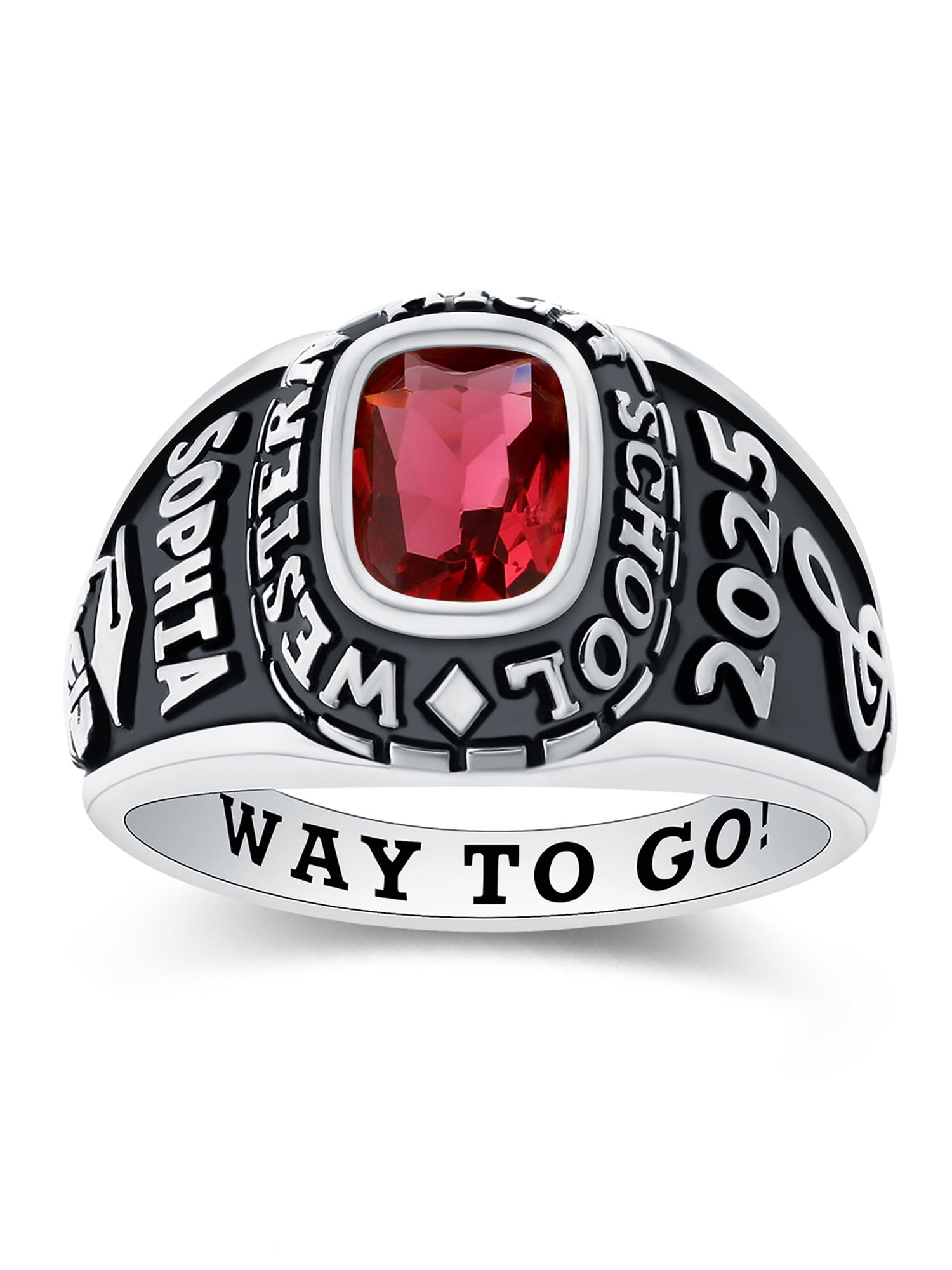 Mementos USA Custom Medium Women's Class Rings 10kt White Gold for High School and College