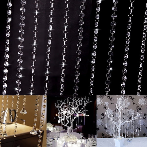 33ft/10M Wedding Crystal Beads Curtain Strand DIY Diamond Acrylic Garland Decors 