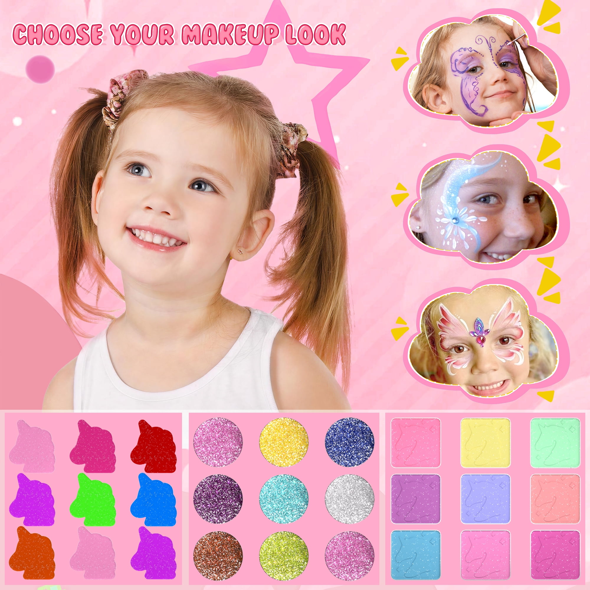 PERRYHOME Kids Makeup Kit for Girl Toys,Real Washable Unicorn Makeup Set Little Girl Makeup, Toddler Pretend Play Makeup Set Toys for Girls Age 3-12 Christmas Birthday Gifts (Pink)