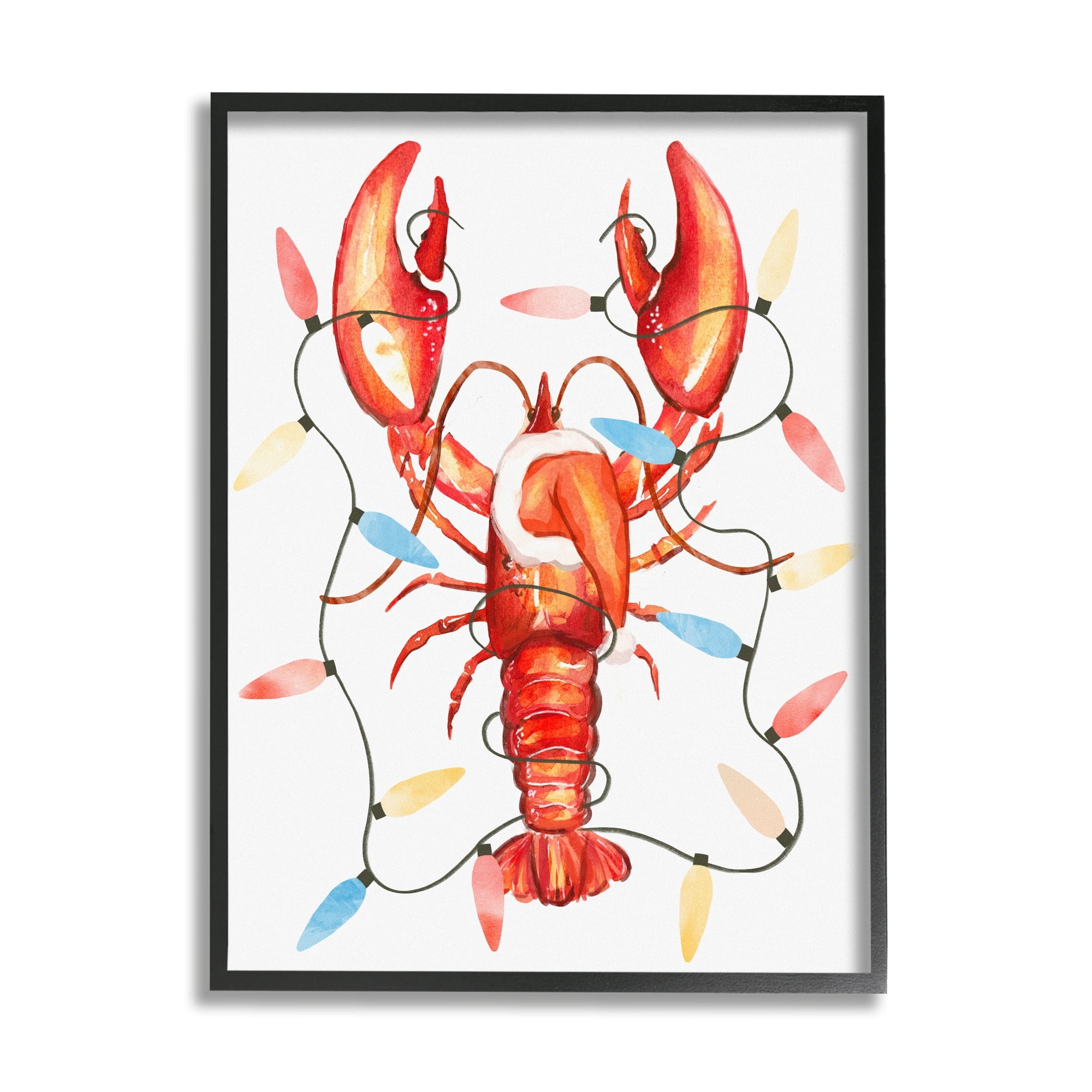 Stupell Industries Nautical Lobster Christmas Lights Holiday Painting Gray Framed Art Print Wall Art
