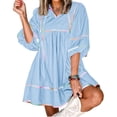 thumbnail image 6 of 3/4 Sleeve Women High Waist Patchwork Loose Mini Babydoll Dress, 6 of 7
