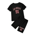 thumbnail image 2 of YuYuBao Toddler Girls Outfits 2 Piece Sets Summer Short Sleeve Letters Los Angeles Print Tshirts With Shorts Athletic Clothes Girls Sports Tracksuits, 9-10 Years, 2 of 6
