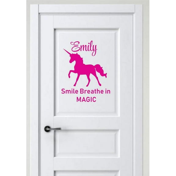 Personalized Name Vinyl Decal Sticker Custom Initial Wall Art Personalization Decor Girls Unicorn Smile Breathe in Magic Quote Children Bedroom 10 Inches X 10 Inches