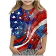 thumbnail image 2 of MKOSPLRT Toddler Kids 4th of July Shirts 3-12 Years Crew Neck American Flag Shirts 3/4 Sleeve USA Star Stripes Fourth July Tee Shirts, 2 of 5