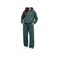 thumbnail image 3 of Zynoxe Womens Sweatsuits 2 Piece Set Long Sleeve Hooded Sweatshirt & Elastic Drawstring Waist Sweat Pants Suit Versatile Solid Color Tracksuit Set Lightweight Suit Set with Pockets Army Green M, 3 of 7
