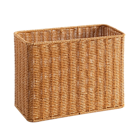 YAFABRO Narrow Tall Storage Basket with Lid, Plastic Wicker Slim Organizer for Tight Spaces, Slim Magazine Rack for Side of Sofa, Corner, Bathroom, Kitchen 12.6 9.4 5.9