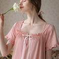 thumbnail image 4 of Previn Women's Cotton Victorian Nightgown Short Sleeve Cute Lace Soft Summer Vintage Princess Frilly Old Fashioned Long Sleep Dress Ruffle Pajama Dress Pink Large, 4 of 4