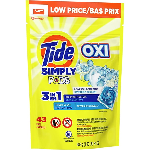 Tide Simply PODS +Oxi Liquid Laundry Detergent Pacs, Refreshing Breeze, 43 Pac Capsules,24
