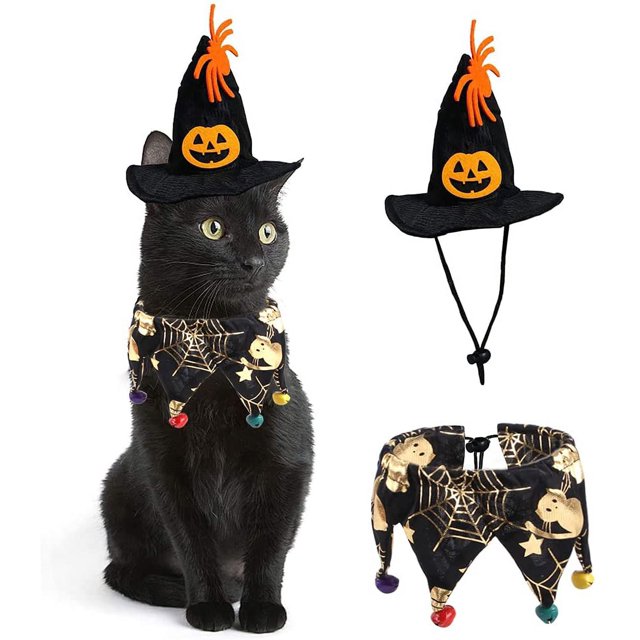 Ropa de Navidad para gatos, ropa para gatos, decoración de fiesta de Halloween para gatos, capa, sombrero, collar para perros, sombrero de Halloween