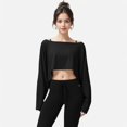 thumbnail image 2 of Women's Cropped Long Sleeve Pullover with Wide Boat Neck - Small, Black, 2 of 6
