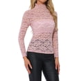 thumbnail image 1 of INSPIRAR CHIC Blusa de Encaje Floral Transparente de Manga Larga con Cuello Alto para Mujeres M Rosa Polvoriento, 1 of 6