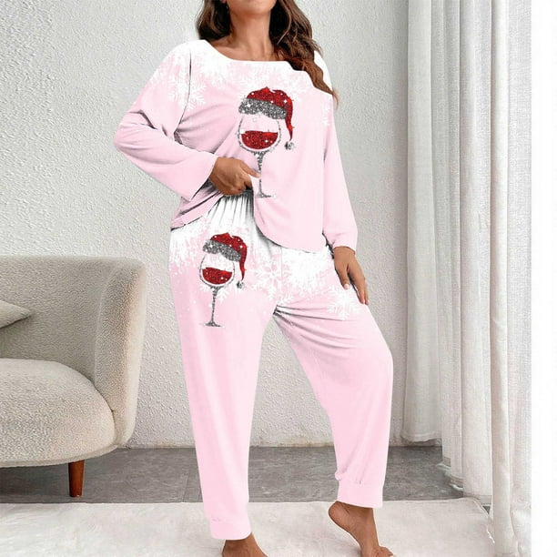 Conjunto de pantalones y blusa de poliéster para mujer, de manga larga, con estampado de moda, informal, para estar en casa, talla grande