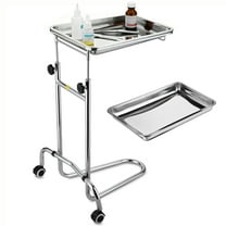 Yescom Mobile Mayo Stand with 2 Pcs Trays Adjustable Height 31" -50" Stainless Steel Lockable Wheels Cart