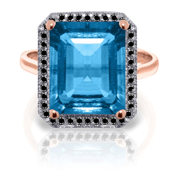 Galaxy Gold 14K Rose Gold Natural Black Diamonds and Blue Topaz Ring - December Birthstone - Courage & Clarity - Sizes 5.5 to 11 - Fine Jewelry for Women