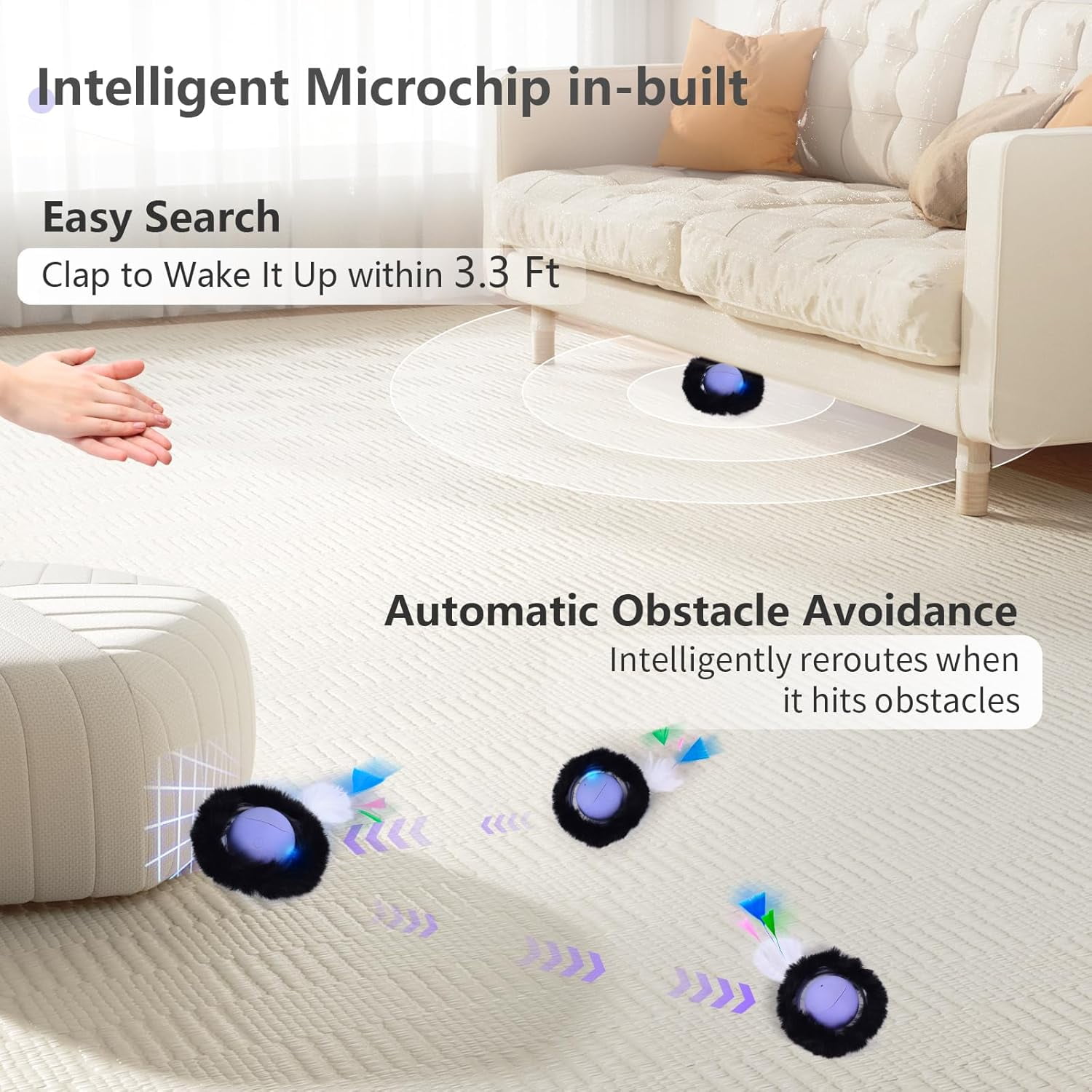 Cat Toys, Interactive Activated Moving Ball in 7 Holes Mat, Automatic Fast Rolling Ball, Hide and Seek Toys for Indoor Cats, Exercise Kicker Mouse Catching Game