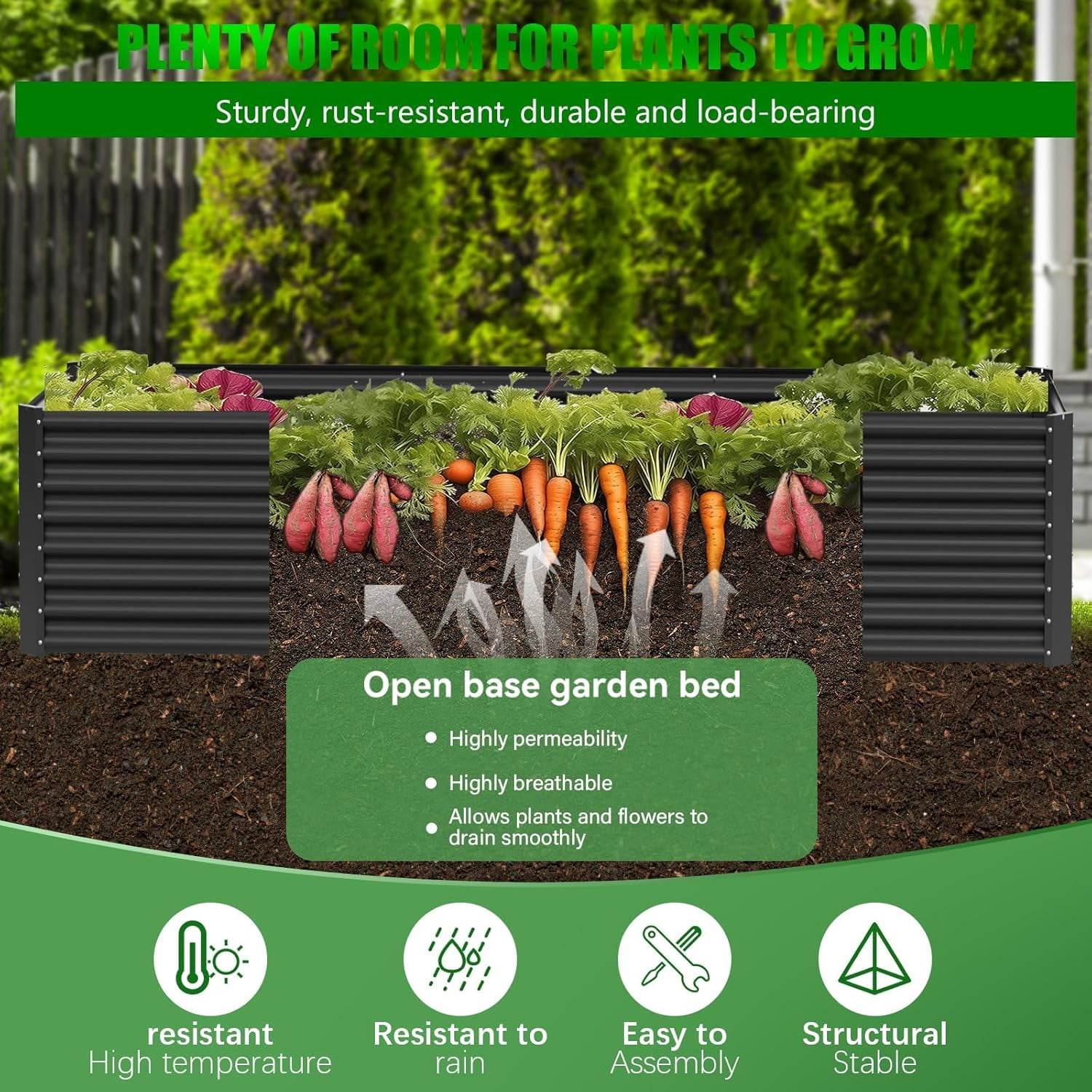 Raised Garden Bed, 12×4×1ft Large Outdoor Metal Planter Box, 266 Gal Soil Capacity, Galvanized Raised Garden Bed Kit for Flower Plants, Fruits, Vegetable Herbs