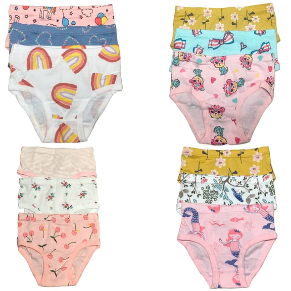 B&Q 12-Pack Cotton Briefs for Active Toddlers and Little Girls, Sizes 2T-7T
