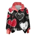 thumbnail image 4 of Outfmvch Valentines Day Long Sleeve Shirt Puff Sleeve Graphic Pullover Top Half Button Stripe Ruffled Stand Collar Love Heart Print Graphic Pullover Top Heart Sweatshirta2_black L, 4 of 4
