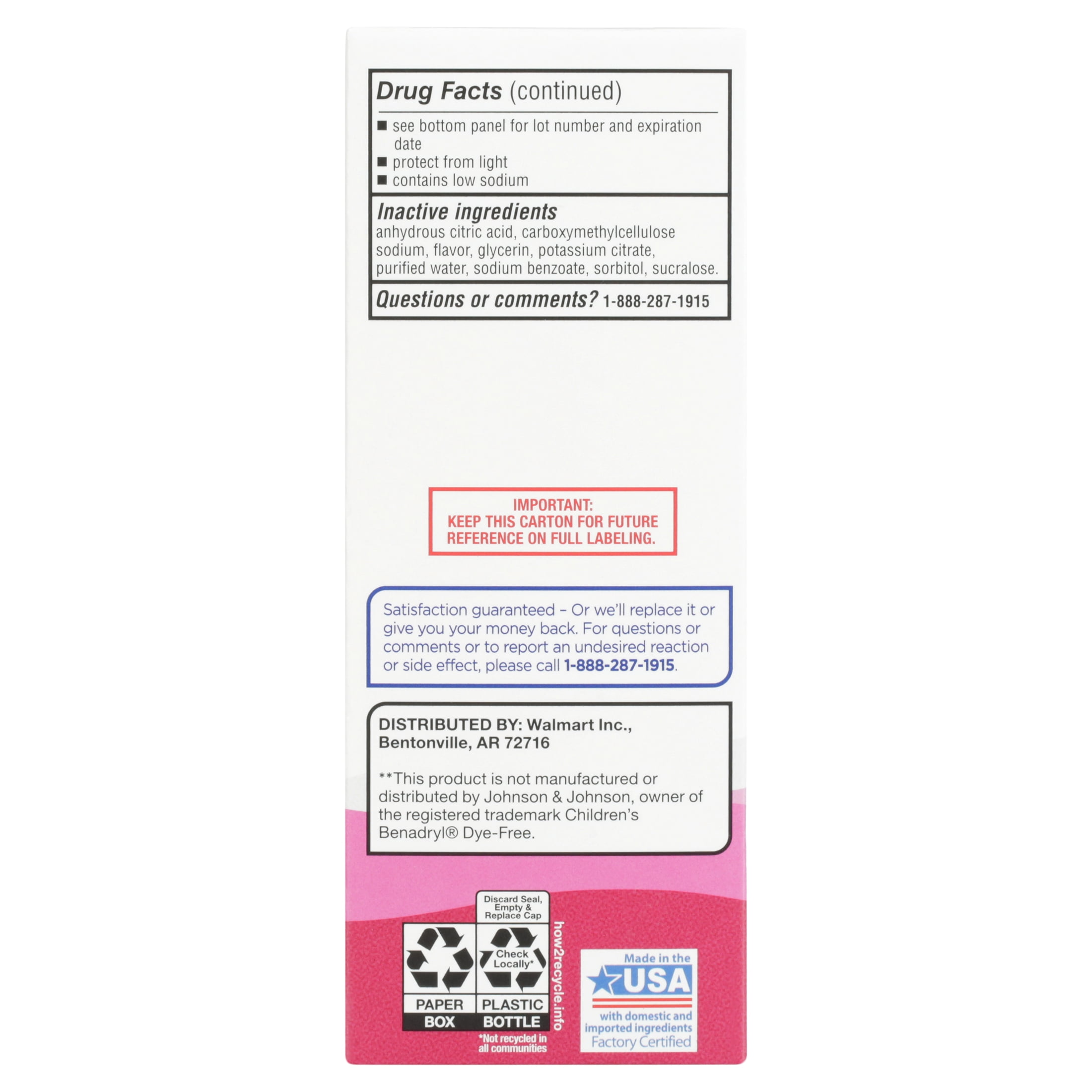 Equate Children's Allergy Relief Diphenhydramine HCl Antihistamine Oral Solution, Natural Cherry Flavor, 4 fl oz