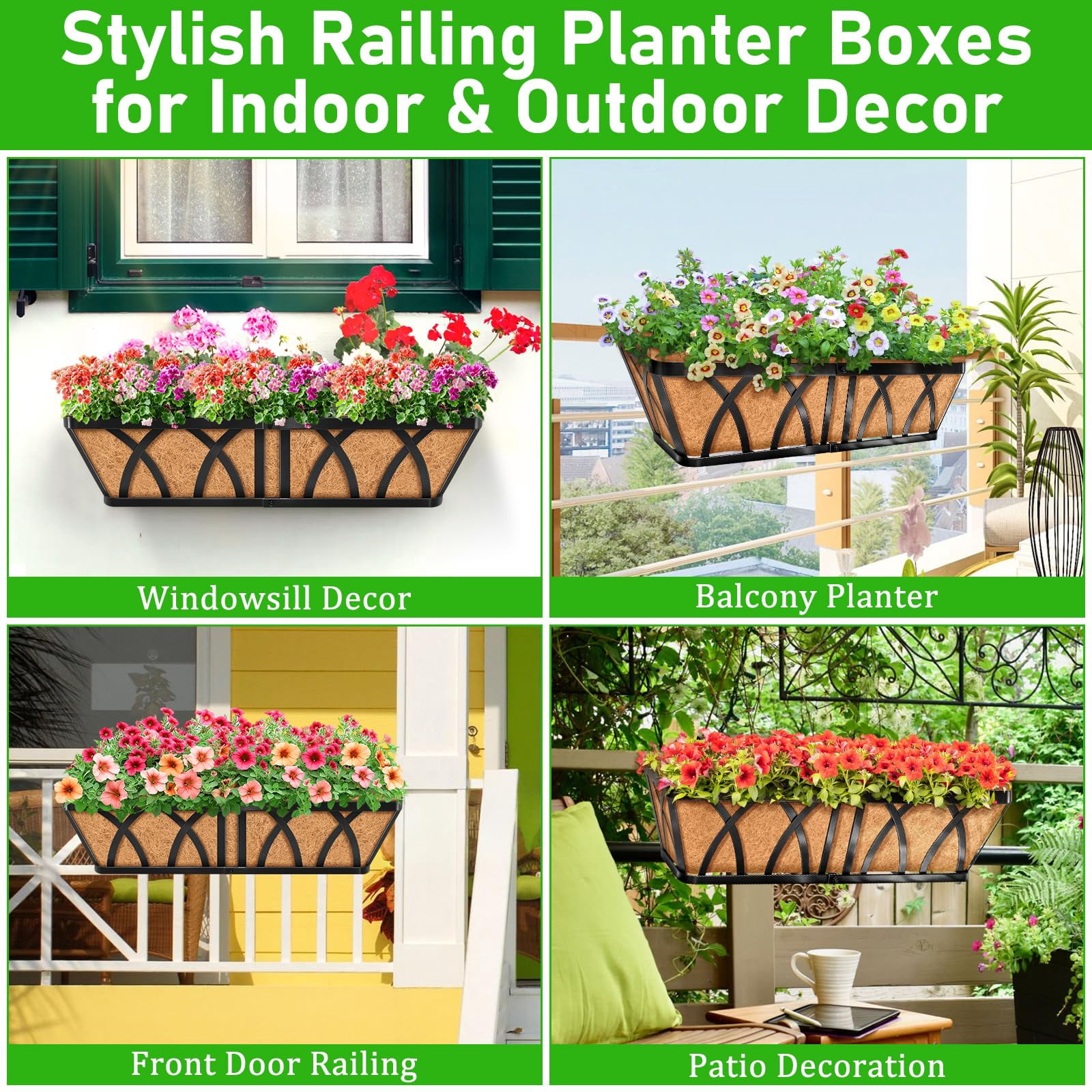 24in Metal Railing Window Box 2 Pack Indoor Outdoor Plant Planter