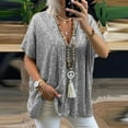 thumbnail image 3 of Womens Short Sleeve V Neck Glitter Sequins Loose Blouse Tops Pullover T-Shirts, 3 of 5