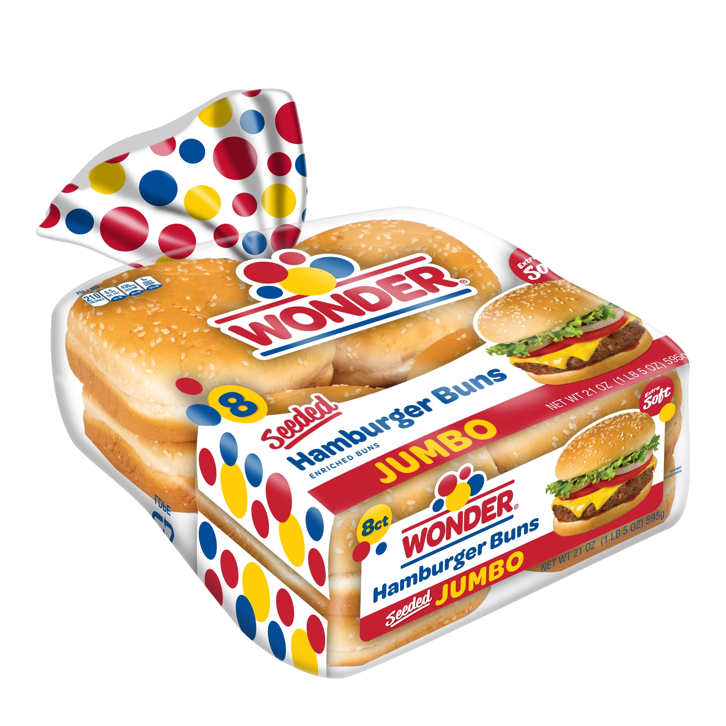 Wonder Bread Jumbo Seeded Hamburger Buns, Sesame Seed White Bread Rolls, 8 Ct, Shelf-Stable