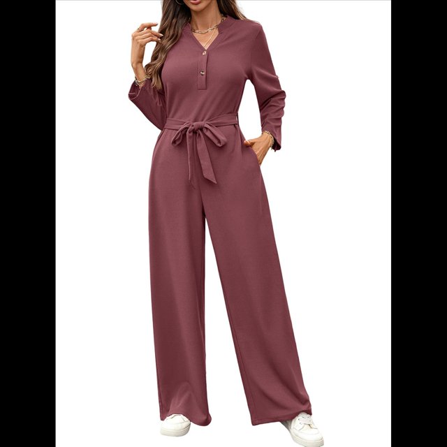 de Mujer de Larga con Cuello en V, Elegantes, Informales, de Pierna , para Otoño 2025. Rojo Ladrillo L