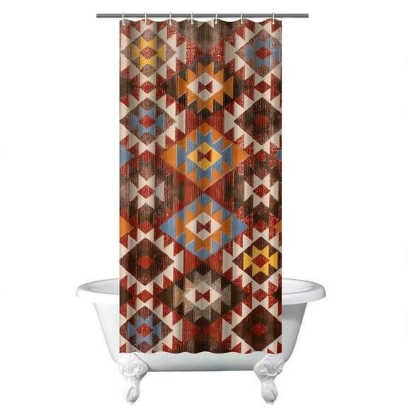 Small Stall Narrow Shower Curtain 36"W x 72"L – Tropical Bohemian Leaves, Mid-Century Abstract Boho Botanical Bathroom Decor, Vintage Floral Palm Leaf Pattern, Rustic Tribal Folk Style