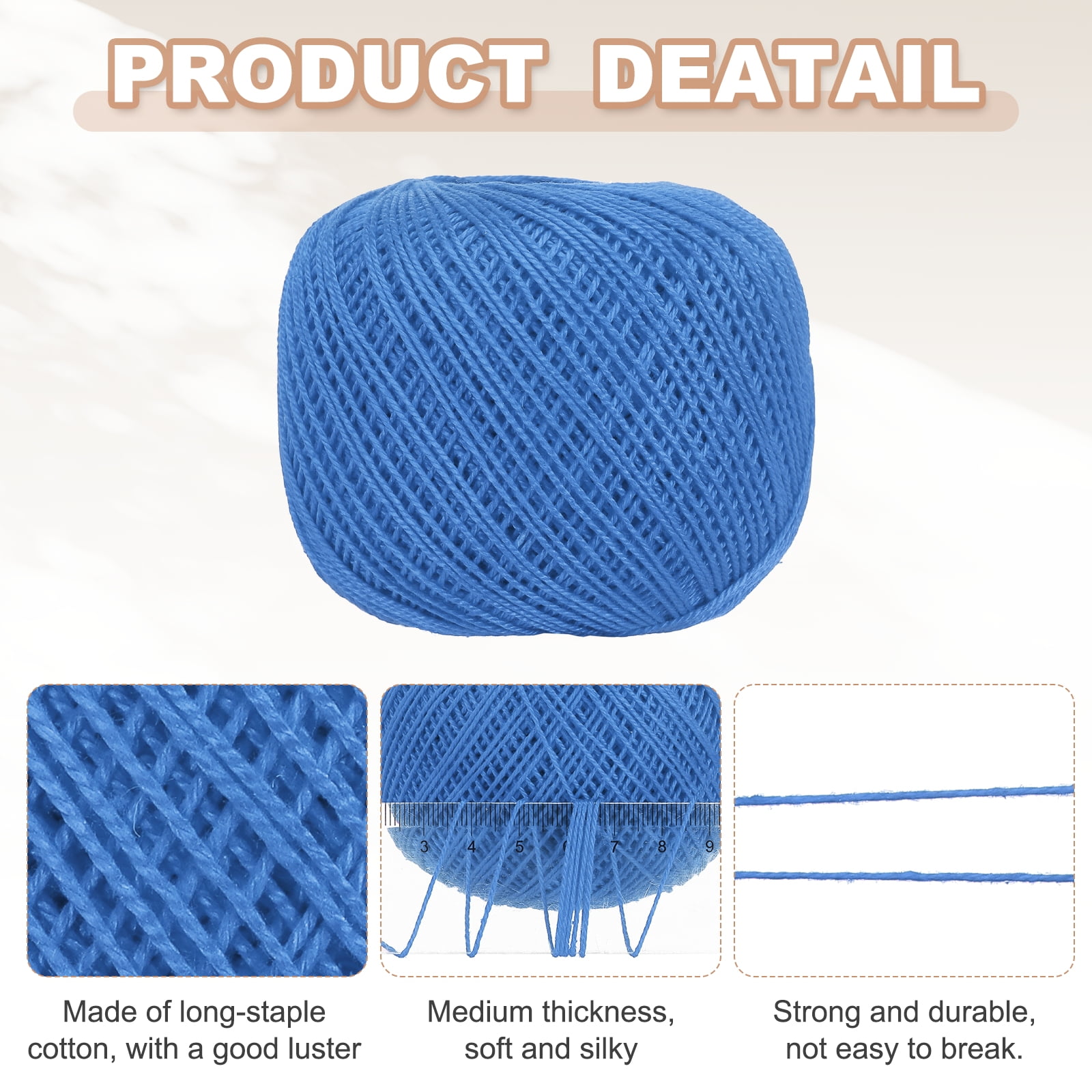3 Rolls 164 Yards Size 3 Dark Blue Cotton Crochet Thread Lace Weight Yarn Tatting Thread for Crocheting Knitting Embroidery Sewing