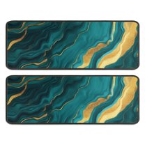 Kitchen Rugs Sets Of 2,Teal and Gold Marble Wavy Veins Pattern Anti Fatigue Kitchen Mat Rugs Non Slip Washable,Decorative Kitchen Floor Mats for Kitchen,Sink,Laundry,17"x47" 17"x47"
