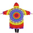 thumbnail image 2 of Oversized Wearable Blanket Hoodie,Rainbow Tie Dye Mandala Pattern Sherpa Blanket Hoodie with Super Pockets,Super Warm Fuzzy Pullover for Women & Men, 2 of 6