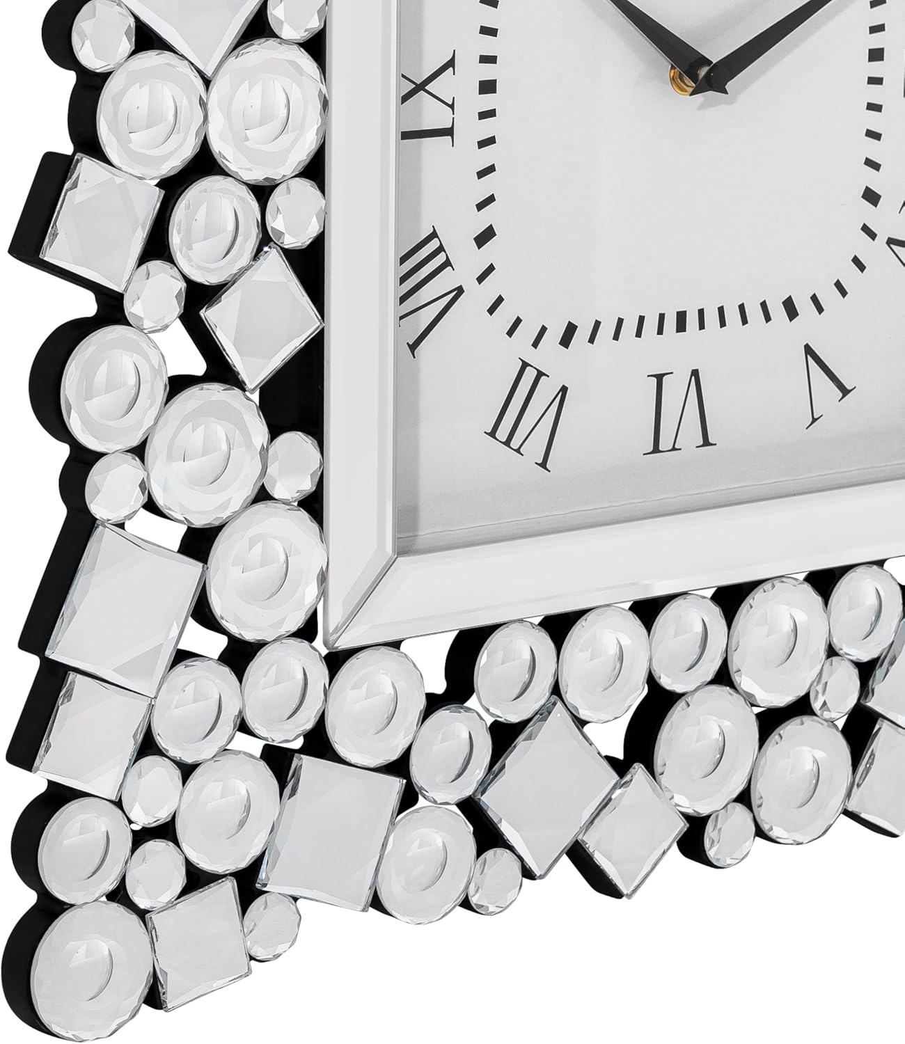 SHYFOY 20" Crystal Wall Clock, Modern Square Mirror Wall Clock with Roman Numerals, Silent Non-Ticking Luxury Wall Decor for Living Room Bedroom Office