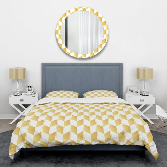 Designart 'Gold And White Geometric Pattern I' Mid-Century Modern Duvet Cover Set