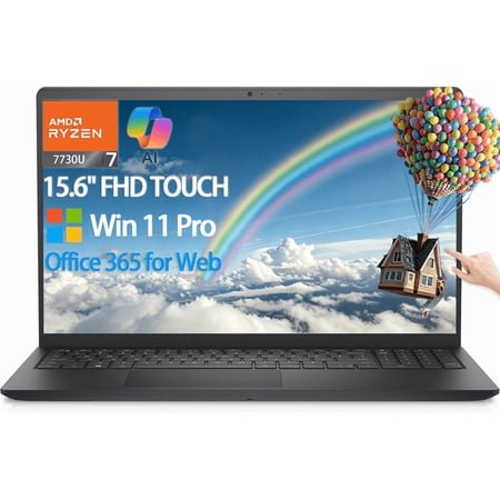 Dell Inspiron 15 3535 Touchscreen Laptop - 15.6" FHD WVA Display, 8-Core AMD Ryzen 7 7730U, AMD Radeon Graphics,Windows 11 Pro, Copilot, Wi-Fi, 16GB RAM, 512GB SSD, w/Accessories