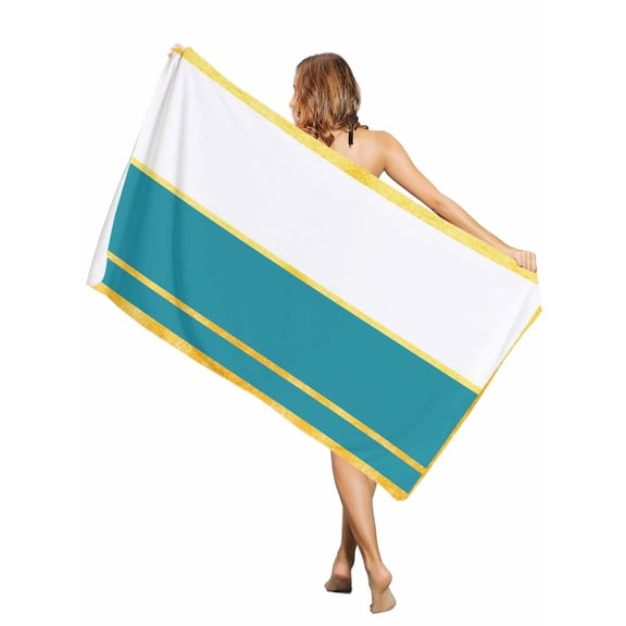 Beach Towel Turquoise Bath Pool Towels Luxury Golden Stripes Lines Absorbent Beach Towel Soft Large Quick Dry Lightweight Camping Travel Sports Yoga Gym Swim Towels for Adult 30x60 Inch
