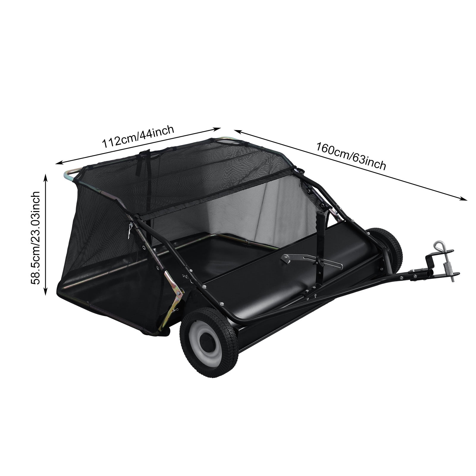 Baellsa Tow Behind Lawn Sweeper, 44 inch, 25 Cu. ft, Heavy-Duty Leaf and Grass Collector, Adjustable Rotating Brush