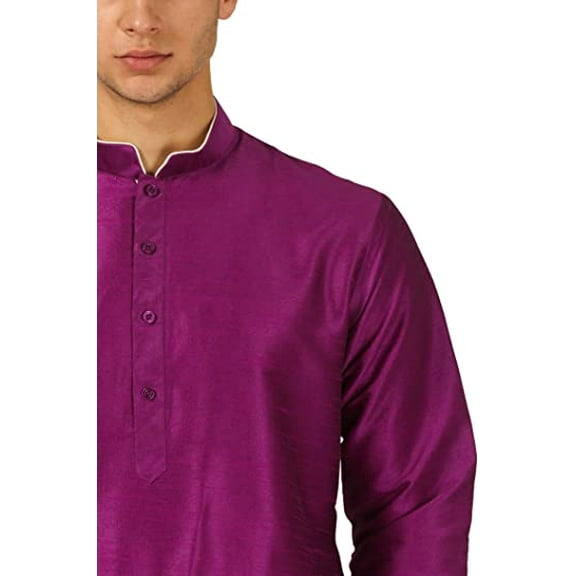 Royal Kurta Mens Art Silk Dhoti Kurta Set (42, Purple)