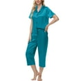 thumbnail image 6 of HAPIMO Women's Pajama 2 Piece Outfits Loungewear Sets Short Sleeve Button Down Tops Casual Lapel Shirts and 3/4 Long Pajama Pant Sky Blue S, 6 of 8