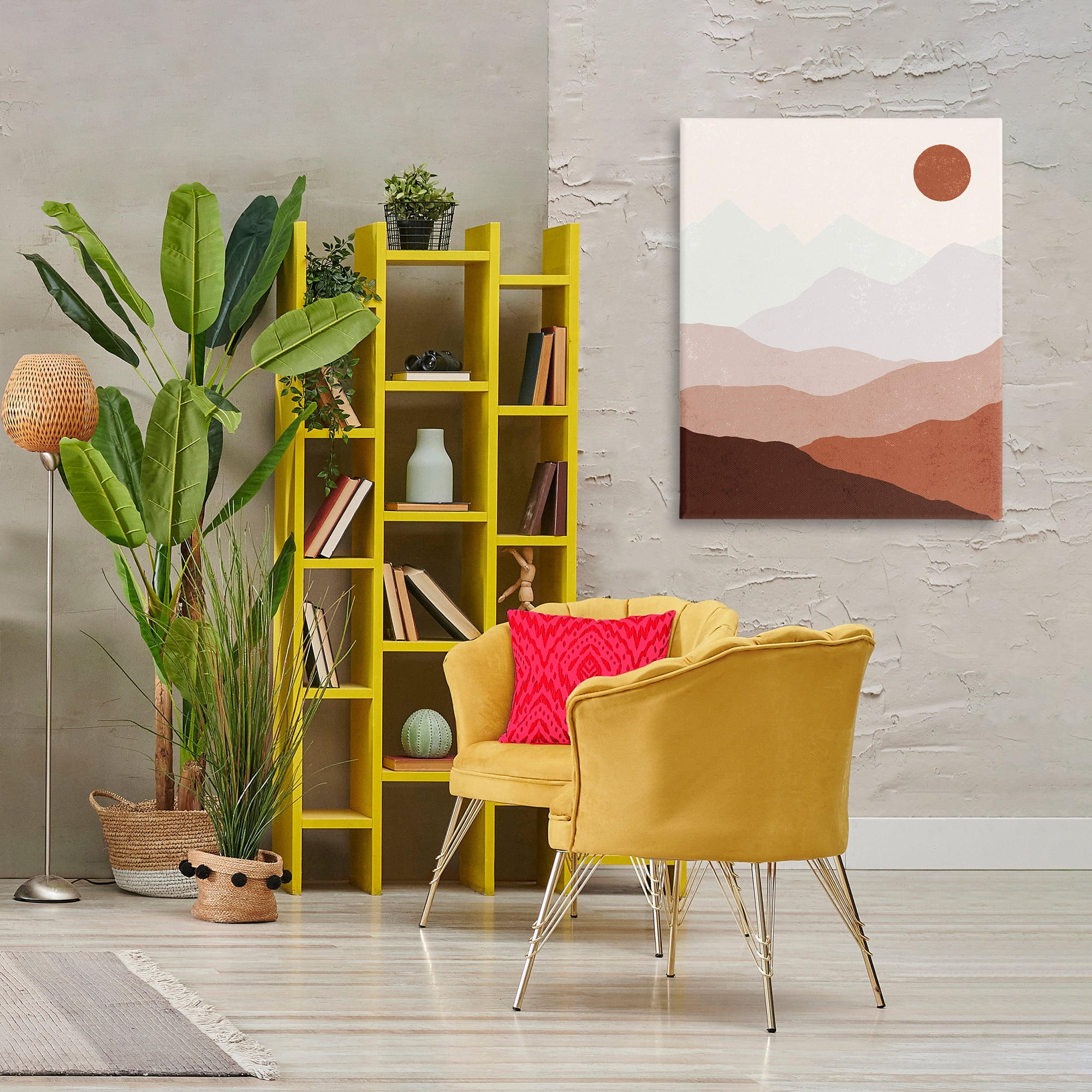 Stupell Industries Afternoon Sun Over Mountains Abstract Painting Wrapped Canvas Art Print Wall Art, 30 x 40