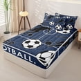 thumbnail image 2 of Castle Fairy Eat Sleep Soccer Zipper Twin Comforter Sets with Fitted Sheet and 2 Pillowcases, Sport Theme Hexagon Zipper Bedding Set, Navy Black,4-Piece,Navy Blue Reversible, 2 of 6