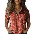 thumbnail image 2 of Bovemsi Women Cotton Shirt Printed Fashion Down Shirts Casual Tops Short Sleeve Blouse, Red Women's Summer Shirts, 5XL, 2 of 4